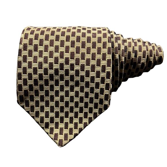 Brooks Brothers Mens Tie Necktie Brown Beige Geometric 100% Silk Tied Classic